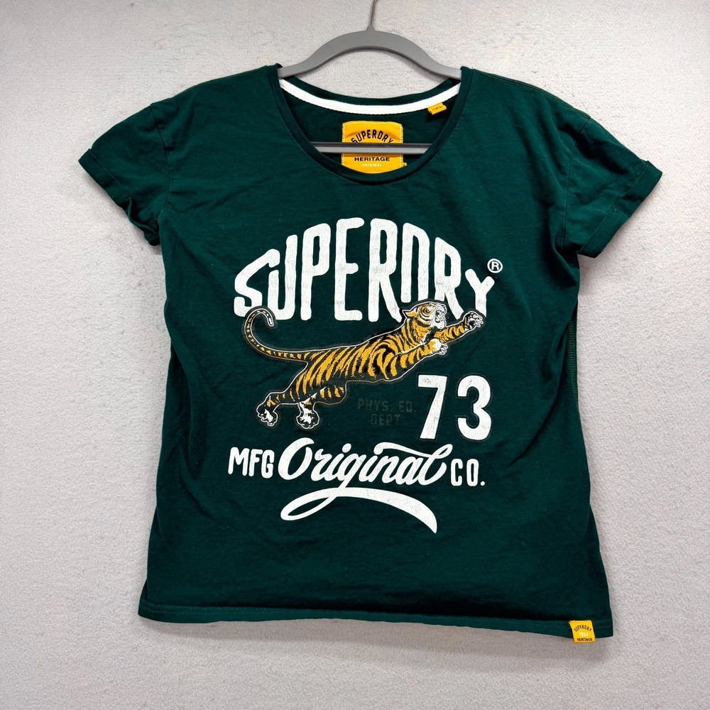 Superdry Heritage Tiger Days Boyfriend T-Shirt Women 6 Dark Green Phys Ed Preppy